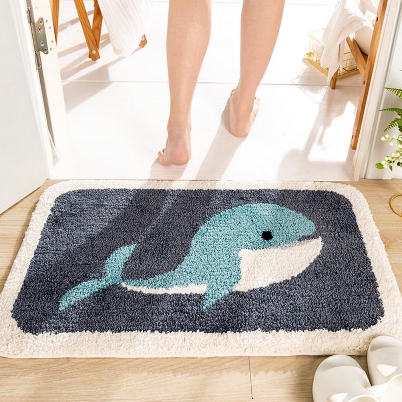 IcosaMro Grey Whale Bath Rug - Non-Slip Soft Absorbent Machine Washable Shower Bath Mat, 16Wx24L Inch - Image 2